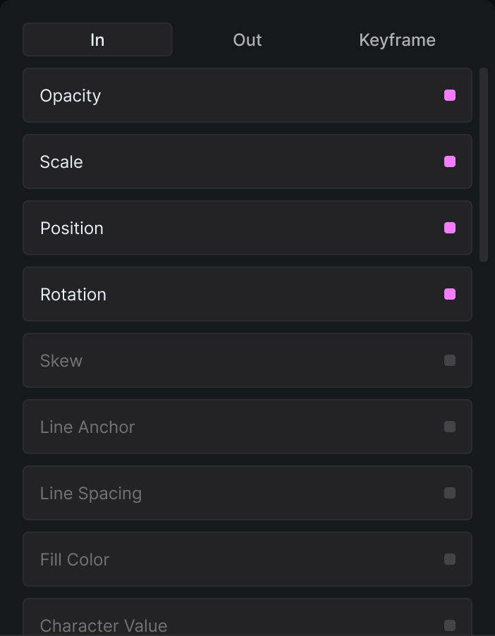 Flexile text effect panel